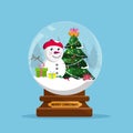 Snow globe and Christmas tree with balls and Gifts box Royalty Free Stock Photo