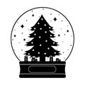 snow globe with Christmas tree and gifts, black stencil, vector isolated illustration Royalty Free Stock Photo