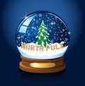 Snow globe with Christmas tree and snowflakes Royalty Free Stock Photo