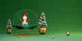 Snow globe and Christmas tree with snowman in green composition for website or poster or Happiness cards,Christmas banner and Royalty Free Stock Photo