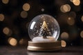 Snow globe with christmas tree. Souvenir. Christmas background