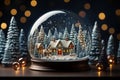 Snow globe with christmas trees and houses in the snow, Christmas background AI Generated Generative AI Royalty Free Stock Photo