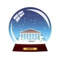 Snow globe city. Greece, Acropolis in Snow Globe. Winter travel .