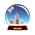 Snow globe city. New York in Snow Globe. Winter travel illustration.