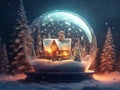 A snow globe with a cosy little house inside, surrounded by snow and a snowy forest Royalty Free Stock Photo