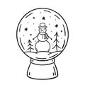 Snow globe decorated with a snowman, fir-trees and snowflakes inside Royalty Free Stock Photo