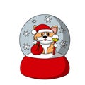 Snow globe with Dog Corgi Santa in color