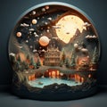 Snow globe with fairy tale castle in the forest. Royalty Free Stock Photo