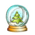 Snow Globe With Fir-tree Souvenir Vintage Color Vector