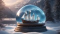 snow globe in the forest highly intricately detailed Small boat on Norwegian fjord inside a snow globe