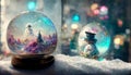 Snow globe glass decoration crystal ball. Generative AI Royalty Free Stock Photo
