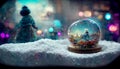 Snow globe glass decoration crystal ball. Generative AI Royalty Free Stock Photo