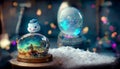 Snow globe glass decoration crystal ball. Generative AI Royalty Free Stock Photo