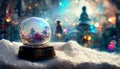 Snow globe glass decoration crystal ball. Generative AI Royalty Free Stock Photo