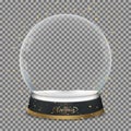 Snow Globe with gold elements falling, Vector illustration Empty Crystal 3d Sphere. Transparent magic glass ball for Merry Royalty Free Stock Photo