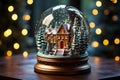 Snow globe with house and christmas tree on bokeh background Generative AI Generative AI Royalty Free Stock Photo