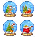 Snow globe illustration set for christmas. Crystal ball with falling snowflakes inside. Seasonal magic glass sphere with