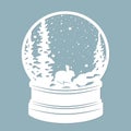A snow globe, snow inside and a Christmas tree with rabbit, hare. Laser cut. Vector illustration. Pattern for the laser cut, Royalty Free Stock Photo