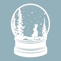 A snow globe, snow inside and a Christmas tree with rabbit, hare. Laser cut. Vector illustration. Pattern for the laser cut, Royalty Free Stock Photo