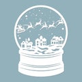 A snow globe, snow inside and a Christmas tree with santa claus, reindeer. Santa claus. Laser cut. Vector illustration. Pattern Royalty Free Stock Photo