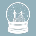 A snow globe inside a girl and a guy. Laser cutting. Vector illustration. Template for laser cutting plotter and screen printing