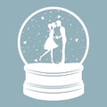 A snow globe inside a girl and a guy. Laser cutting. Vector illustration. Template for laser cutting plotter and screen printing