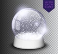 Snow globe isolated template empty on transparent background. Christmas magic ball. Realistic Xmas snowglobe vector illustration. Royalty Free Stock Photo