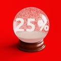 Snow globe with 25 percent discount title inside Royalty Free Stock Photo
