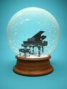 Snow globe with piano on a blue background 3D illustration Royalty Free Stock Photo