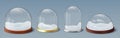 Snow globe. Realistic glass dome with snowflakes, collection of empty spherical and bell base. Christmas transparent Royalty Free Stock Photo