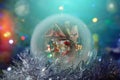 Snow globe with Santa, child and house. Long exposure time Royalty Free Stock Photo