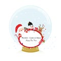 Snow globe. Santa claus, deer and snow man. Happy new year merry christmas greeting card Royalty Free Stock Photo