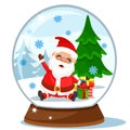 Snow globe with Santa Claus, gifts and Christmas tree. Merry christmas and a happy new year Royalty Free Stock Photo