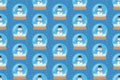 Snow Globe with Snowman. Vector Seamless Pattern on Blue Background. Christmas and New Year Design Royalty Free Stock Photo