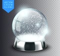 Snow globe template empty on transparent background. Christmas magic ball. Realistic Xmas snowglobe vector illustration