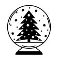 Snow globe vector icon. Hand-drawn illustration isolated on white background. Christmas tree, snowflakes, blizzard inside a glass