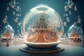 Snow globes with futuristic city architecture inside made with generative Ai Royalty Free Stock Photo