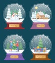Snow Globes Set with Xmas Winter Landscapes Vector
