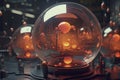 Snow globes in sci fi and cyberpunk style, surrealistic tech decor made with generative Ai Royalty Free Stock Photo