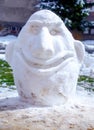 Snow Goblin with a big smile. Snowman in winter.