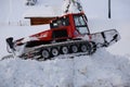 Snow groomers bulldozer tracks on the snow
