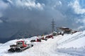 Snow groomers at the Garabashi station in the Mount Elbrus resort