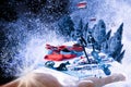 Snow on the ground, sleigh. Winter play and activity concept