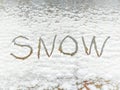 Snow. Hand lettering on the snow.