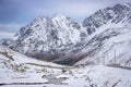 Snow on FlÃÂ¼ela Pass late Summer, early Fall GraubÃÂ¼nden, Switzerland Royalty Free Stock Photo