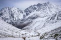 Snow on FlÃÂ¼ela Pass late Summer, early Fall GraubÃÂ¼nden, Switzerland Royalty Free Stock Photo