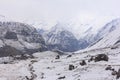 Snow in Himalaya Annapurna mountain base camp, Nepal Royalty Free Stock Photo