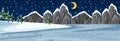 Snow horizontal scene with mountain landscape at night