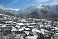 Snow, ice and adverse weather conditions bring things to a stand still in the housin .View of the village from the top in the snow Royalty Free Stock Photo