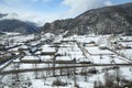 Snow, ice and adverse weather conditions bring things to a stand still in the housin .View of the village from the top in the snow Royalty Free Stock Photo